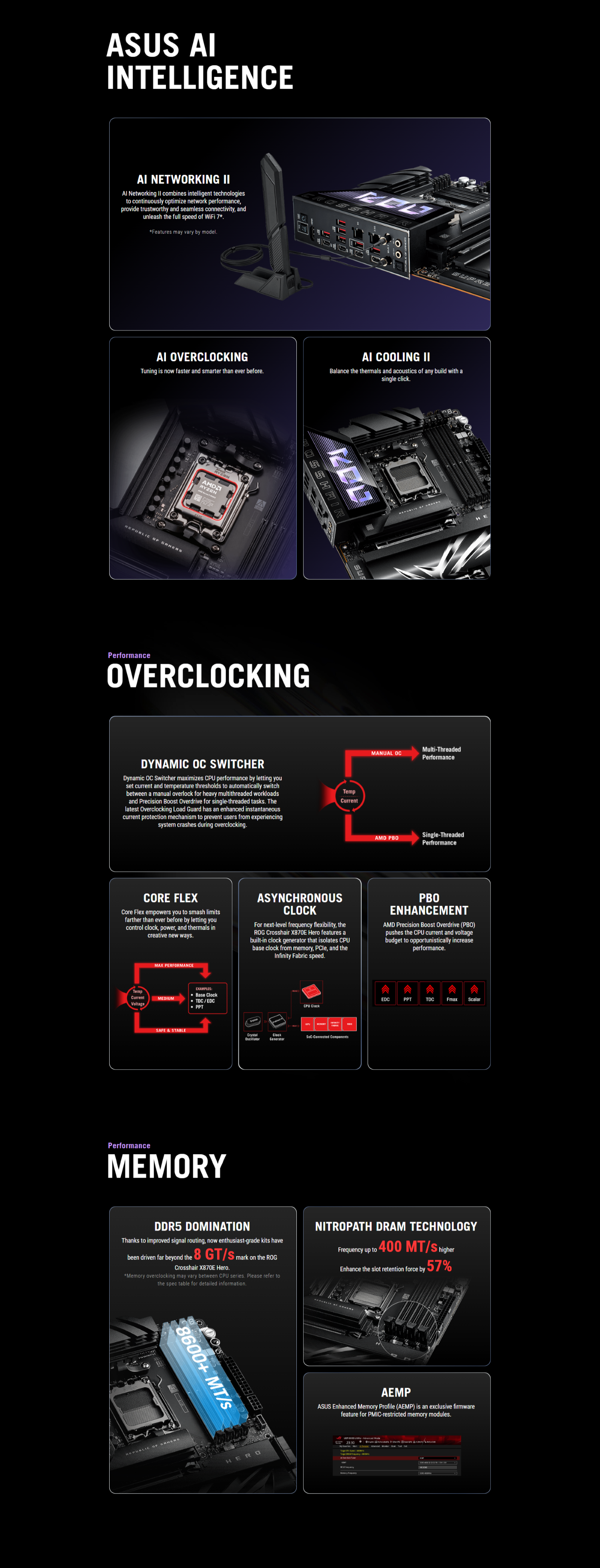 Experience elite-level performance with the ASUS ROG CROSSHAIR X870E HERO, a premium AMD AM5 motherboard engineered for gamers, creators, and AI-powered workflows. Designed to support the latest AMD Ryzen™ 9000, 8000, and 7000 Series processors, this board delivers exceptional speed, stability, and future-ready connectivity.