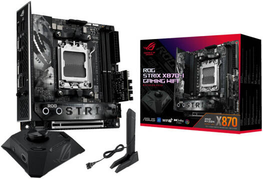 ROG Strix X870-I Gaming Wi-Fi The ROG Strix X870-I Gaming Wi-Fi packs advanced performance into a compact mini-ITX design, powered by the ROG Strix Hive II for simplified control and tuning. It includes PCIe 5.0 support for graphics and storage, dual DDR5 slots supporting up to 96GB, and strong power delivery for smooth gaming and demanding workloads. Efficient cooling ensures stable performance, while Wi-Fi 7 and Bluetooth 5.4 provide ultra-fast wireless connectivity. This motherboard delivers the speed, power, and versatility required for modern AI-focused and high-performance PC builds.