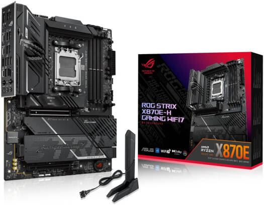 ASUS ROG Strix X870E-H Gaming Wi-Fi 7 ATX Motherboard – AMD X870E chipset, 4× DDR5 DIMM slots supporting up to 256GB, PCIe 5.0 x16 slot, and 4× M.2 slots | Model: 90MB1M90-M0EAY0