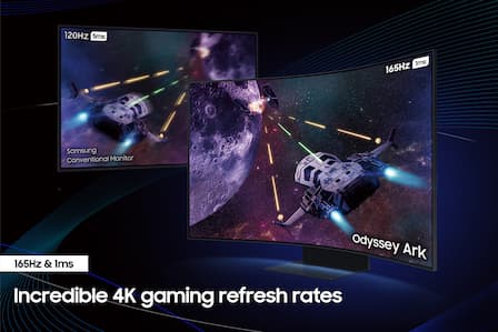 Samsung Odyssey Ark 2nd gen delivers near instant reaction time with 1ms response time and 165hz refresh rate.
