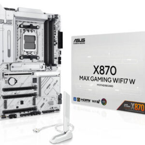 Asus X870 Max Gaming Wi-Fi 7 ATX Motherboard, AM5 Socket, 4× DDR5 DIMM, Max 256GB Memory, Wi-Fi 7, Bluetooth, White