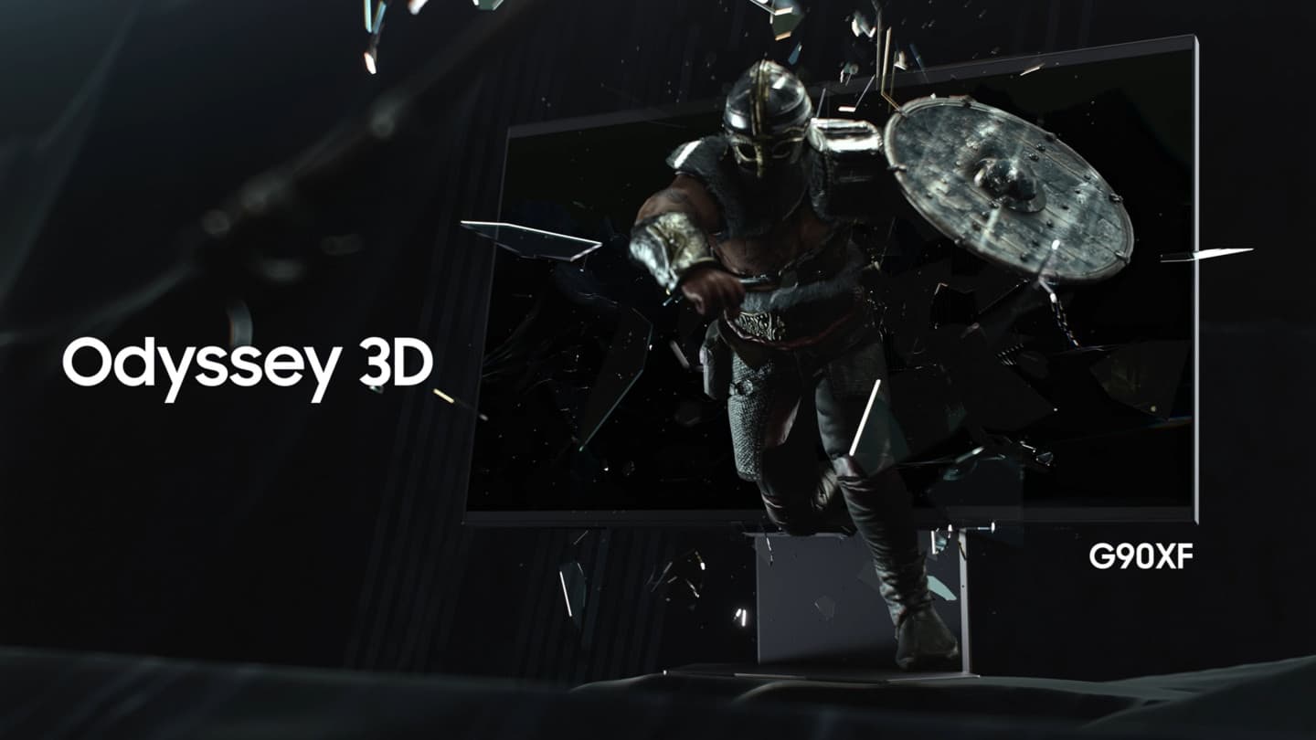 A full image of a functioning portal zooms out to fit the screen as the monitor turns 360 degrees. A spacecraft flies out of the monitor with light reflections and smoke around it.