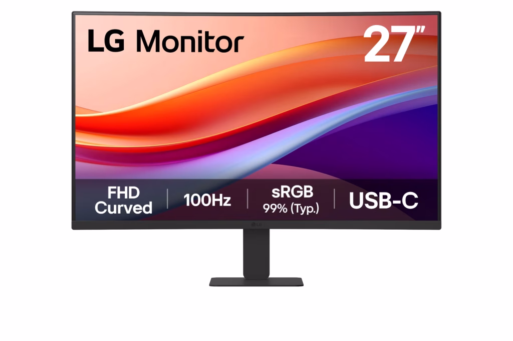 LG 27″ 27U421A FHD Curved Monitor, VA Panel, 100Hz Refresh Rate, USB-C Port, Black