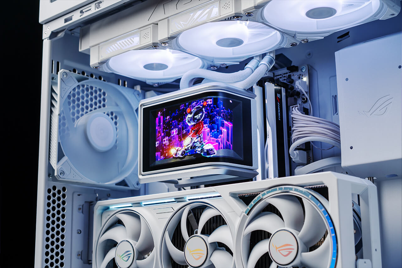 The front view of ROG Ryuo IV SLC 360 ARGB White Edition PC Build