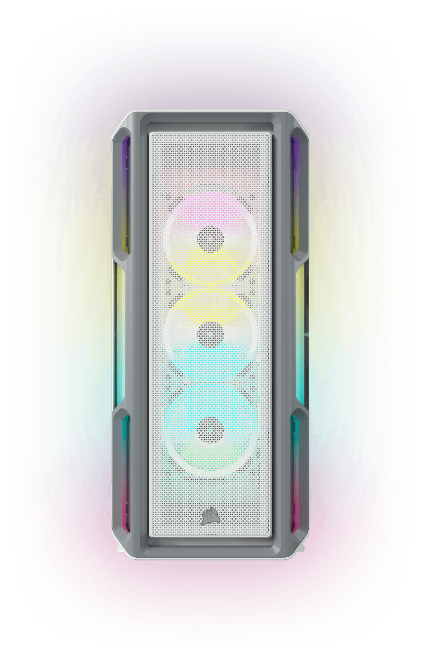 Front panel of the 5000T RGB case with three LL120 fans installed.
