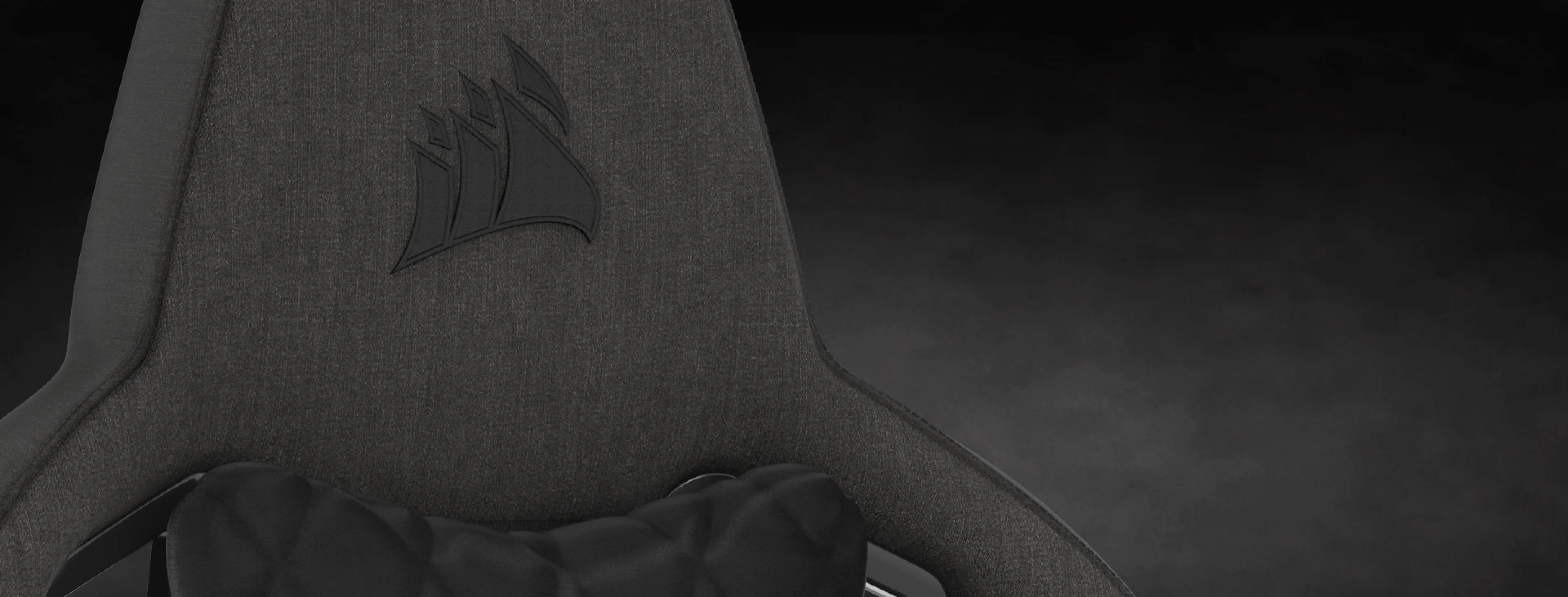 Focus on headrest logo on gaming chair
