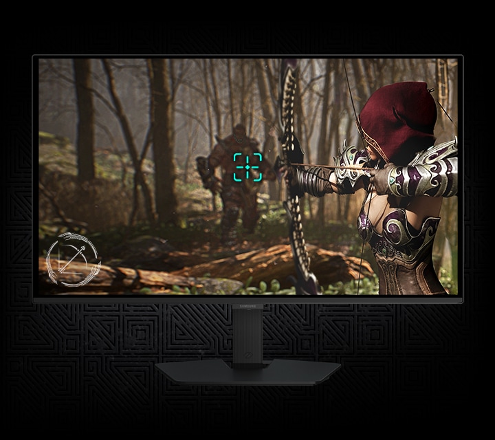 A monitor screen showing an archer aiming at an enemy.