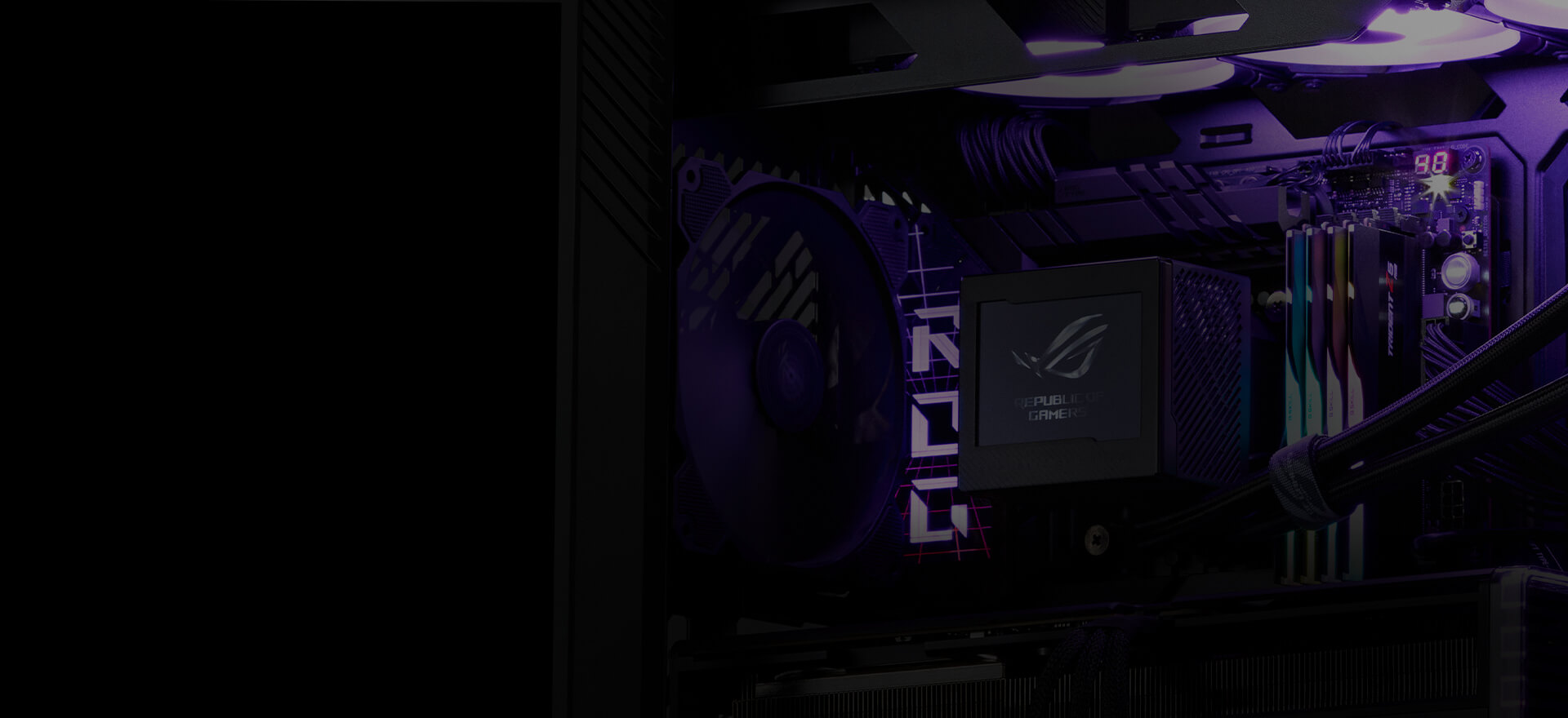 ROG Ryujin III 360 ARGB Extreme Water block area with a PC build background.