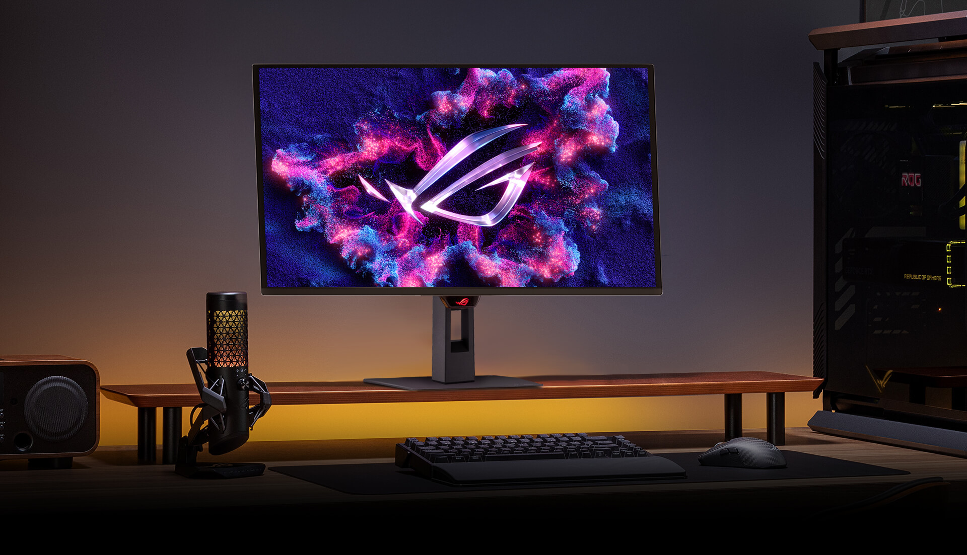 ROG Strix OLED XG27AQDNG on a screen stand