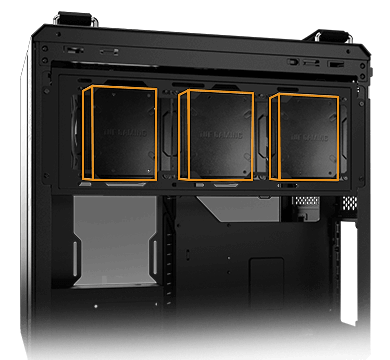 TUF Gaming GT502 Horizon ARGB with 3 hard drives installed in rear chamber
