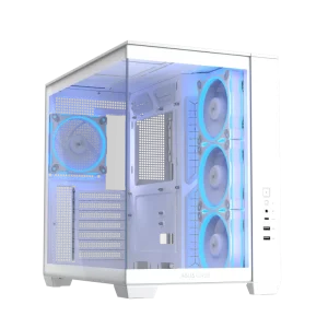 ASUS A32 PLUS ARGB ATX Gaming PC Case, 360mm radiators and 420mm graphics card compatibility, four pre-installed ARGB fans, White