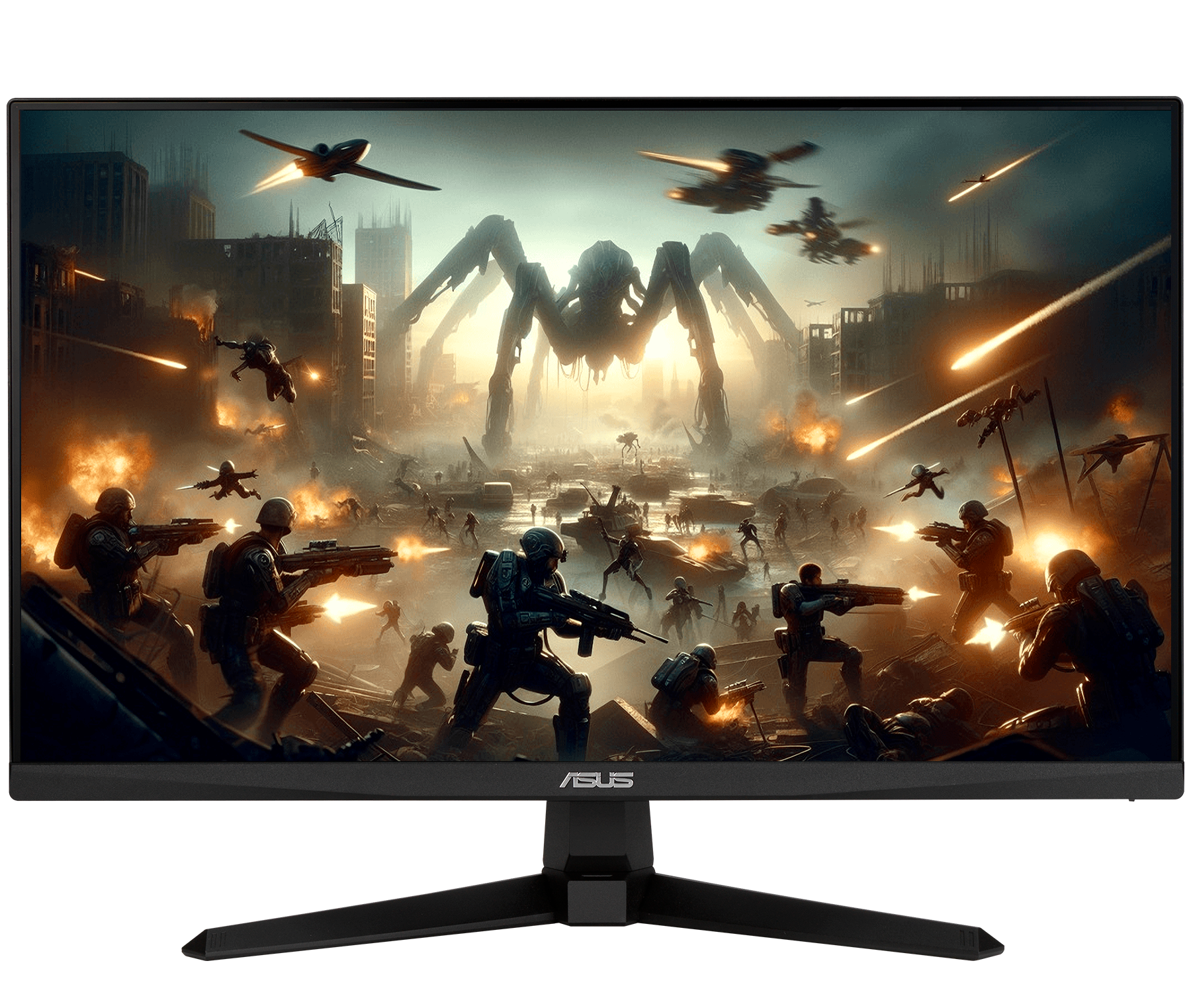 The VG249Q5A monitor displaying vibrant, color-saturated gameplay footage of a combat scene