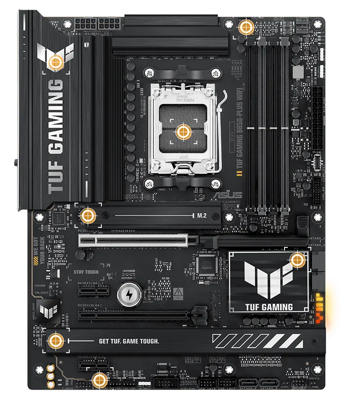 TUF Gaming motherboard front view with I/O ports