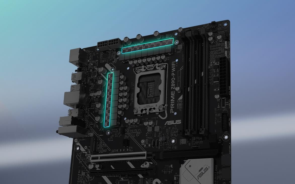 Angled top-down view of PRIME Z890-P WIFI motherboard.