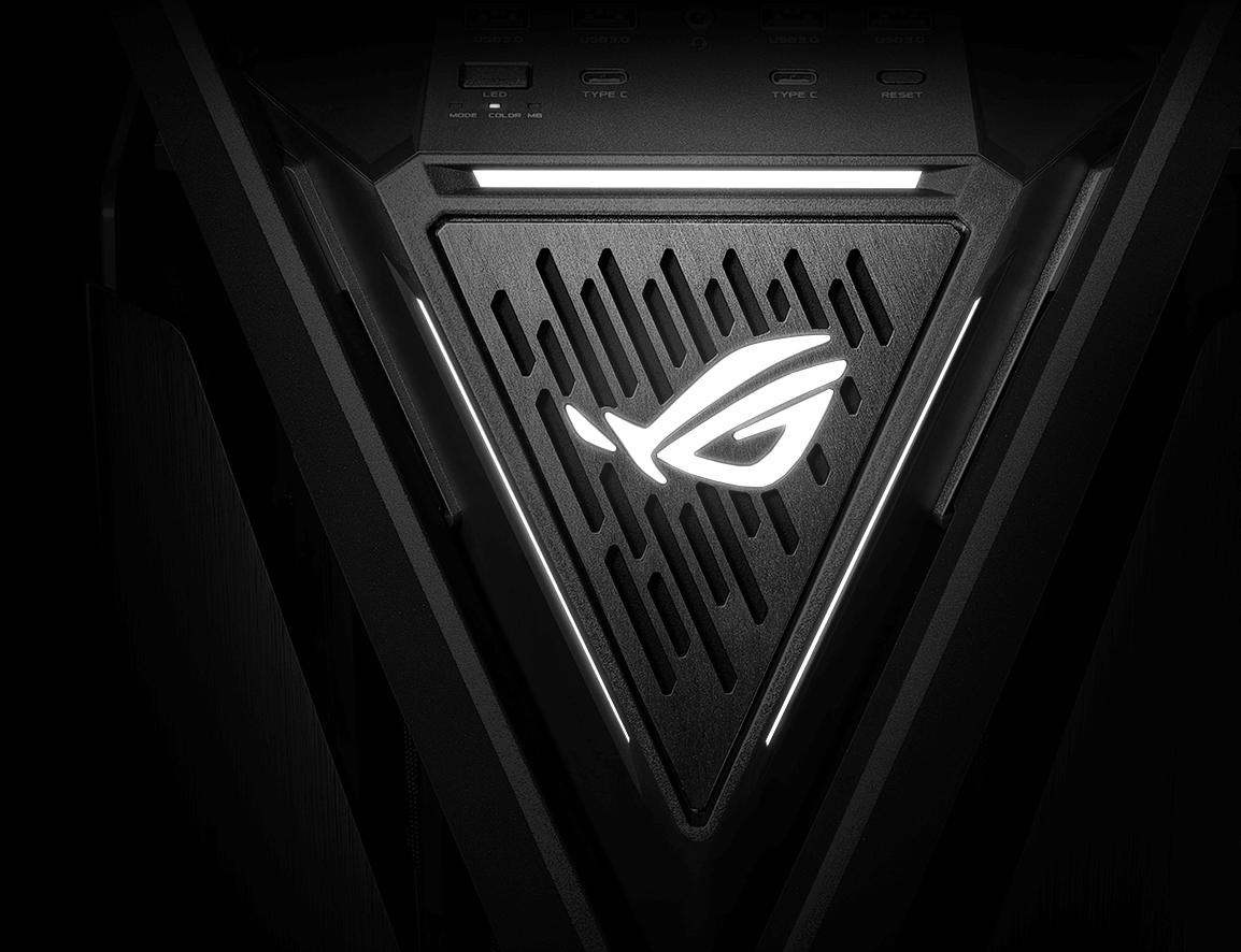 close-up of the ARGB components on ROG Hyperion GR701 front panel