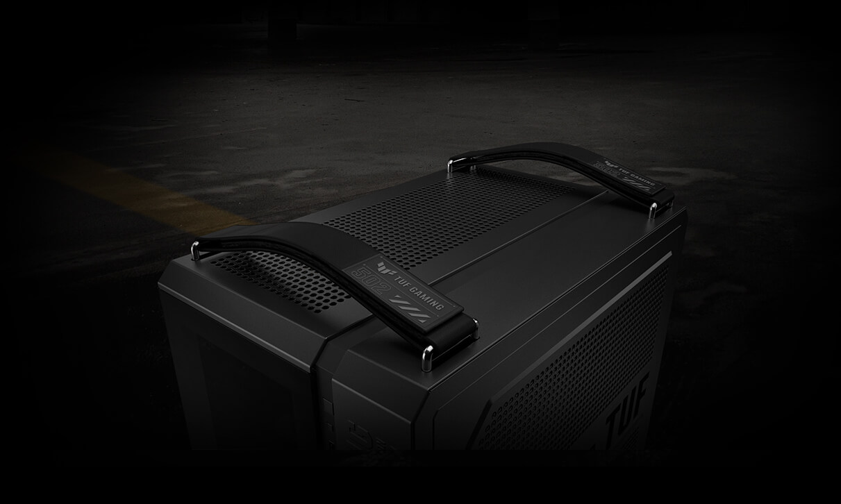 Top of TUF Gaming GT502 Horizon ARGB with the carrying straps highlighted
