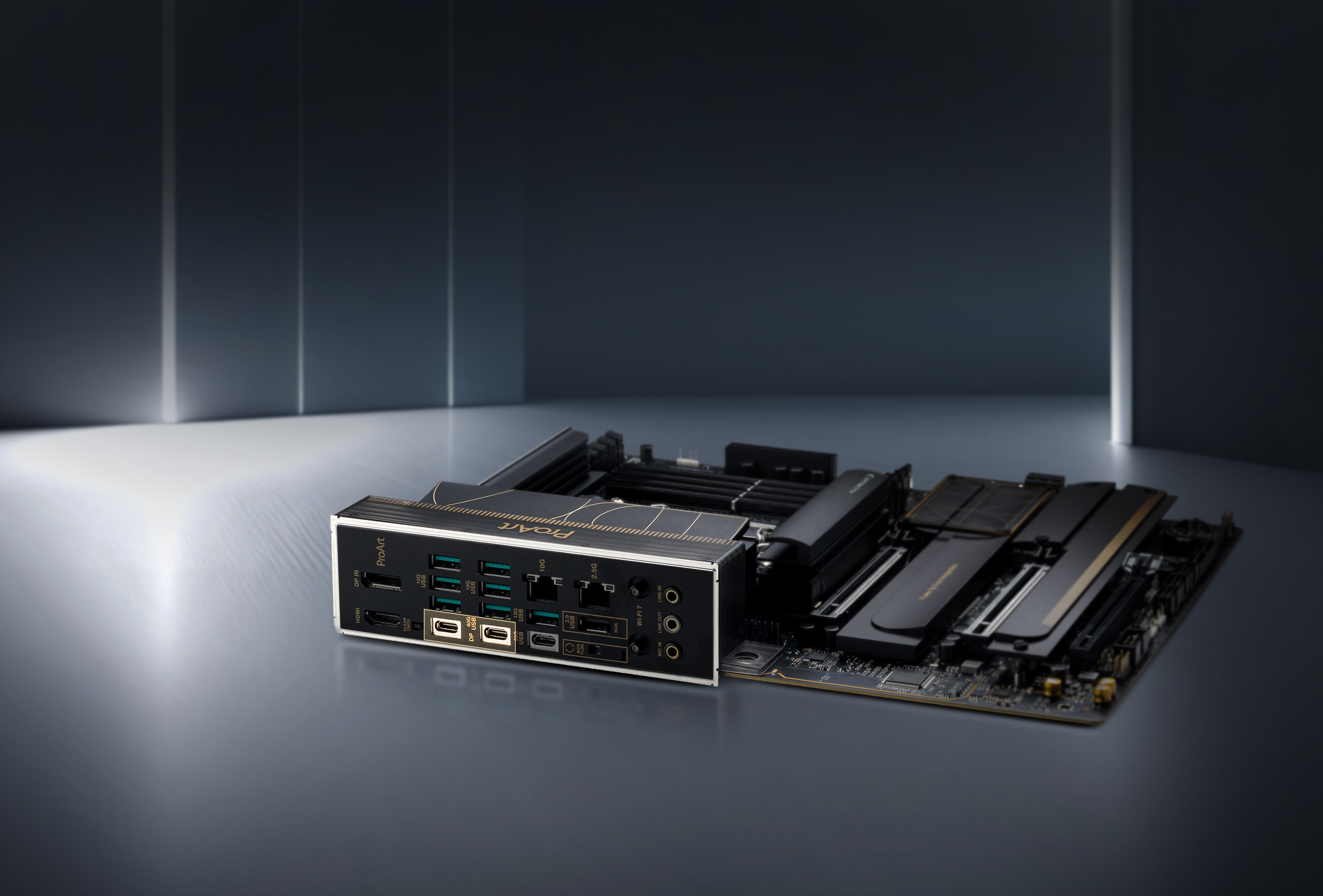 Rear view of ProArt X870E-Creator WiFi highlighting two USB4 Type-C ports