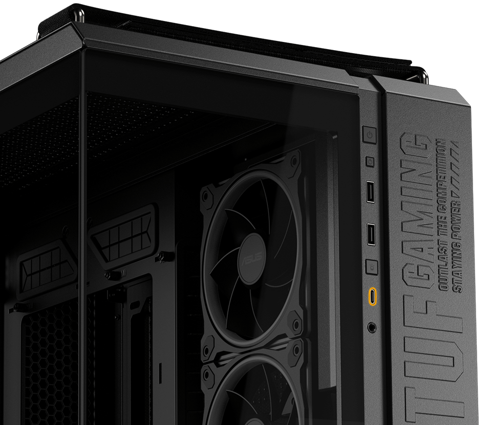 Front panel of TUF Gaming GT502 Horizon ARGB with Type-C port highlighted