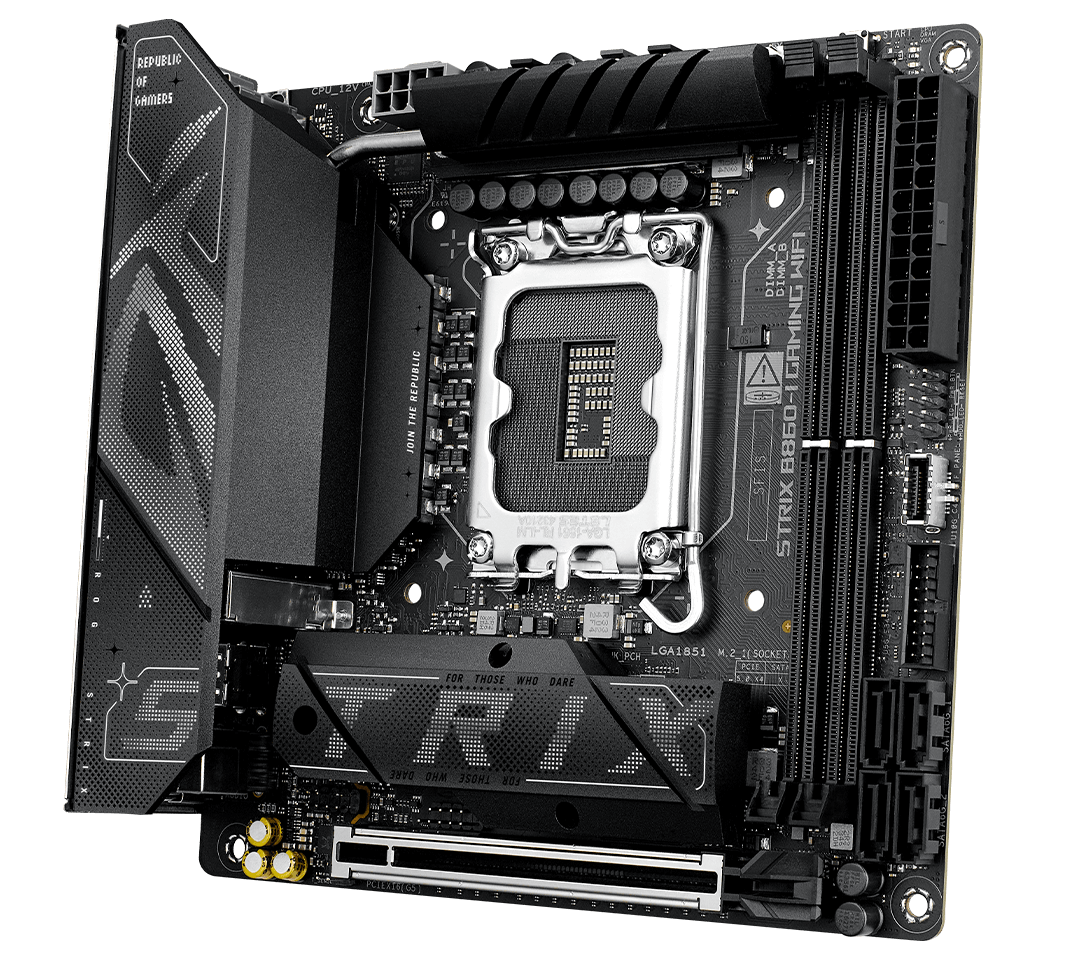 The ROG Strix B860-I features 16+2+2 power stages rated for 110 amps.