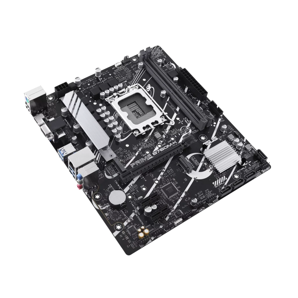 ASUS Prime B760M-K Intel® B760 LGA 1700 mATX Motherboard with PCIe 4.0, two PCIe 4.0 M.2 slots, DDR5, Realtek 2.5Gb Ethernet, VGA, HDMI™, SATA 6 Gbps, front USB 3.2 Gen 1, Aura Sync