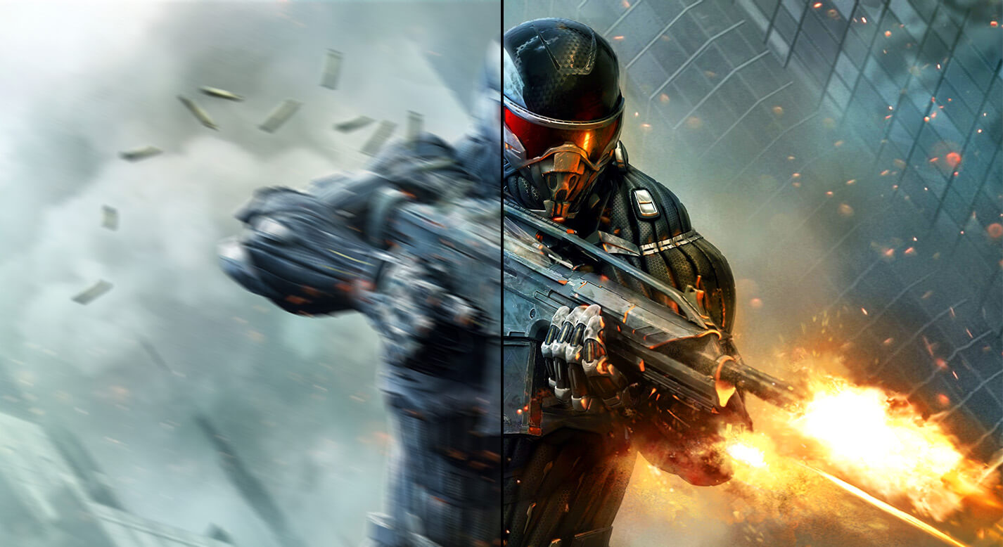 In-game soldier shooting with 60Hz display lagging on left side versus VG249Q5A monitor's 200Hz smooth crisp display on right.