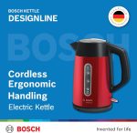 Bosch DesignLine Cordless Electric Kettle, 1.7L Usable volume, 3000W, Red - Image 7