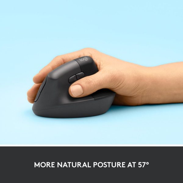 Logitech Lift Vertical Ergonomic Mouse, Wireless, Bluetooth or Logi Bolt USB receiver, Quiet clicks, 4 buttons, compatible with Windows/macOS/iPadOS, Laptop, PC - Graphite, 910-006473 - Image 8