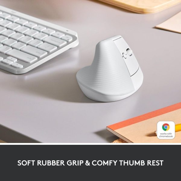 Logitech Lift Vertical Ergonomic Mouse, Wireless, Bluetooth or Logi Bolt USB receiver, Quiet clicks, 4 buttons, compatible with Windows/macOS/iPadOS, Laptop, PC - Off White, 910-006475 - Image 3