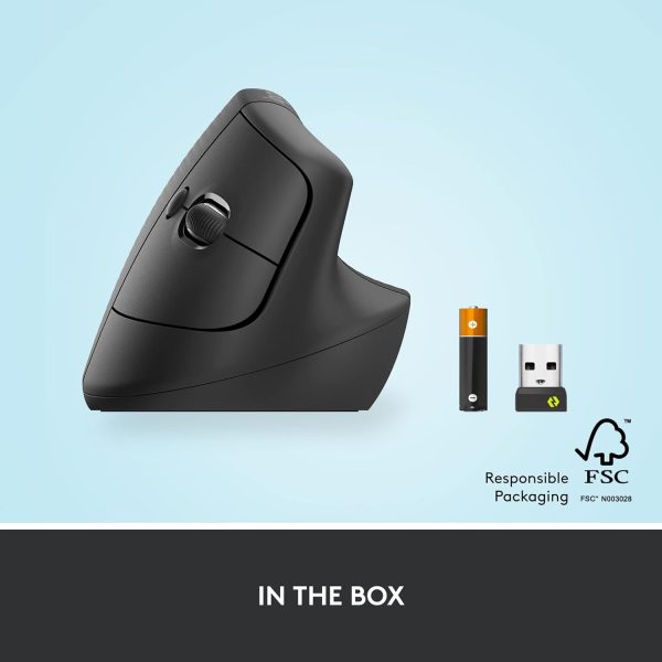 Logitech Lift Vertical Ergonomic Mouse, Wireless, Bluetooth or Logi Bolt USB receiver, Quiet clicks, 4 buttons, compatible with Windows/macOS/iPadOS, Laptop, PC - Graphite, 910-006473 - Image 5