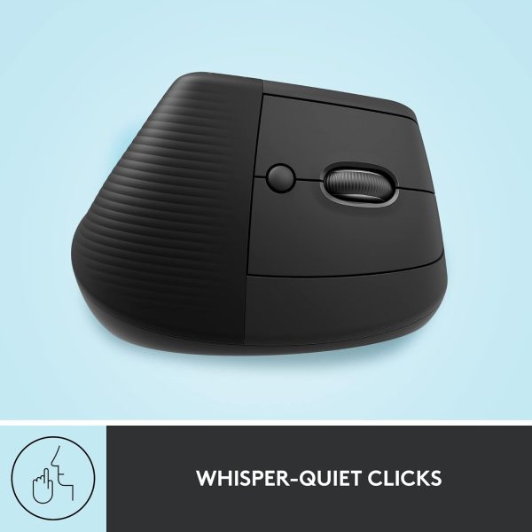 Logitech Lift Vertical Ergonomic Mouse, Wireless, Bluetooth or Logi Bolt USB receiver, Quiet clicks, 4 buttons, compatible with Windows/macOS/iPadOS, Laptop, PC - Graphite, 910-006473 - Image 6
