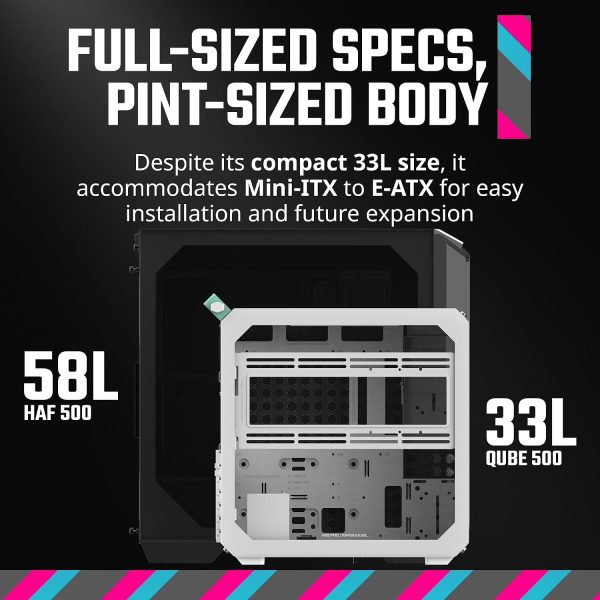 Cooler Master QUBE 500 Flatpack Black Small High Airflow Mid-Tower ATX Customizable Gaming PC Case, Tempered Glass, Vertical GPU Mount, USB-C, Carrying Handle, Gem Mini, Q500-WGNN-S00 - Image 11