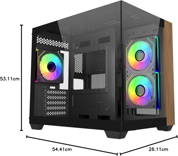 Cooler Master Elite 481 Wood Computer Case- Black, 3 X Pre-Installed Reverse Argb Fans, Upto 360mm AIO Support, mATX Motherboard Support, Upto 410mm GPU Support, Type C Connector, Black, E481-KHNN-S00 - Image 4