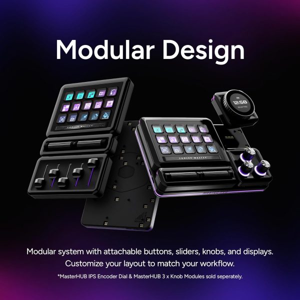 Cooler Master Master Hub Creator Kit, Stream Kit include 1x(Base, 4x6) 1x(15xKey) 1x(2xRoller) 1x(5xFader), Black, MHSK13AA00 - Image 12