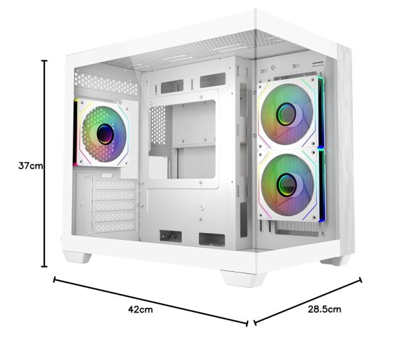 Cooler Master Elite 481 Wood Computer Case- Black, 3 X Pre-Installed Reverse Argb Fans, Upto 360mm AIO Support, mATX Motherboard Support, Upto 410mm GPU Support, Type C Connector, White, E481-WHNN-S00 - Image 4