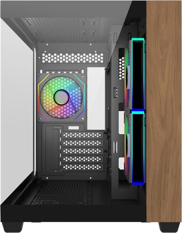 Cooler Master Elite 481 Wood Computer Case- Black, 3 X Pre-Installed Reverse Argb Fans, Upto 360mm AIO Support, mATX Motherboard Support, Upto 410mm GPU Support, Type C Connector, Black, E481-KHNN-S00 - Image 2