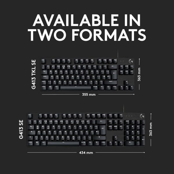 Logitech G413 TKL SE Mechanical Gaming Keyboard - Compact Backlit Keyboard with Tactile Mechanical Switches, Anti-Ghosting, Compatible with Windows, macOS, AR Keyboard - Black, 920-010809 - Image 3