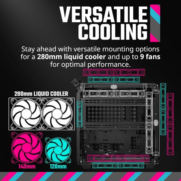 Cooler Master QUBE 500 Flatpack Black Small High Airflow Mid-Tower ATX Customizable Gaming PC Case, Tempered Glass, Vertical GPU Mount, USB-C, Carrying Handle, Gem Mini, Q500-KGNN-S00 - Image 7