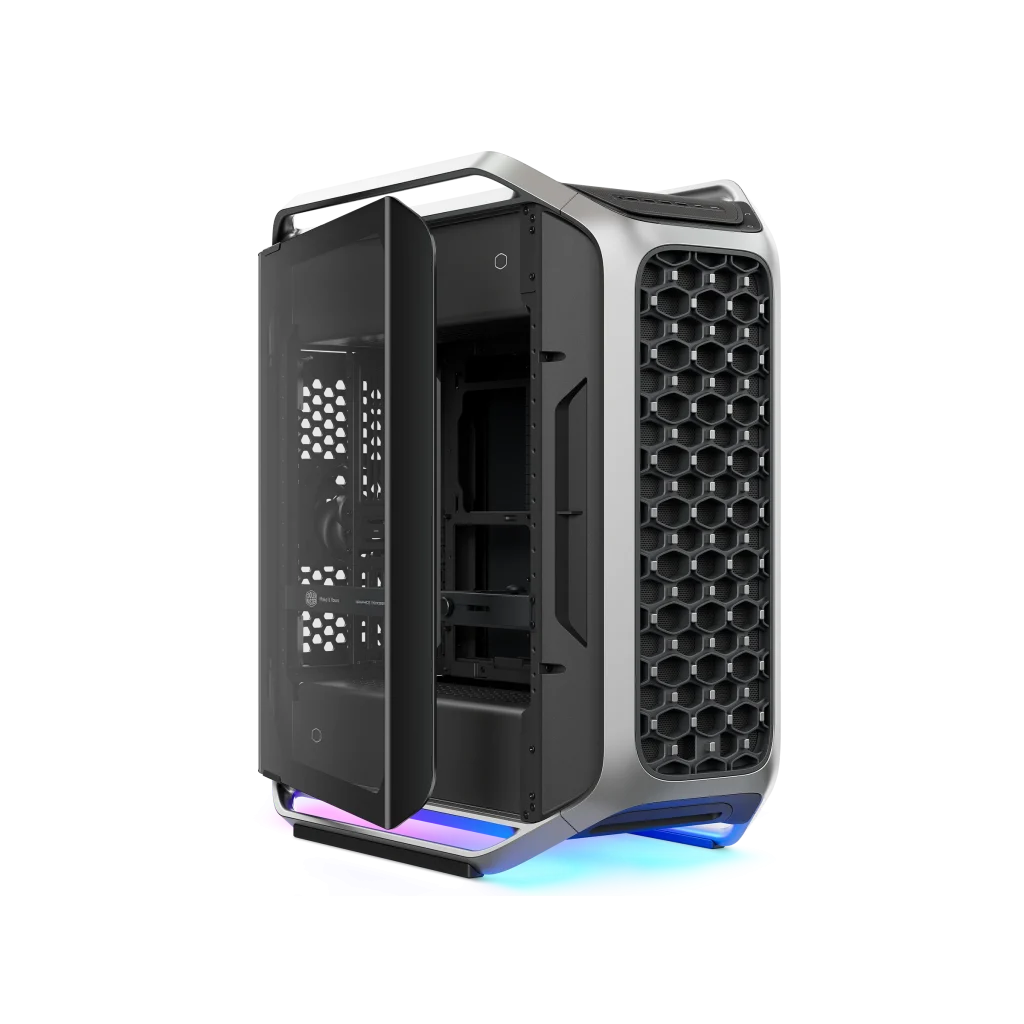 Cooler Master Cosmos Alpha E-ATX PC Case, 2 x 200mm non-LED fans, 1 x 120mm non-argb fan, 4x USB 3.2 Gen1 Type-A 5G & 2x USB 3.2 Gen2x2 20G Type-C ports, Accommodate 15 fans, Tempered glass panels, Silver/Black, C700-KGNN-S00