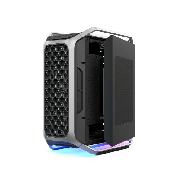 Cooler Master Cosmos Alpha E-ATX PC Case, 2 x 200mm non-LED fans, 1 x 120mm non-argb fan, 4x USB 3.2 Gen1 Type-A 5G & 2x USB 3.2 Gen2x2 20G Type-C ports, Accommodate 15 fans, Tempered glass panels, Silver/Black, C700-KGNN-S00 - Image 4