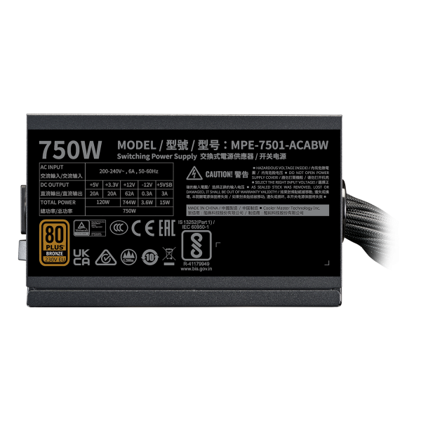 Cooler Master MWE Bronze 750 V3 230V Power Supply, ATX 3.1 support, Quiet HDB Fan, 80 Plus Bronze Certified, Black, MPE-7501-ACABW-3BUK - Image 5