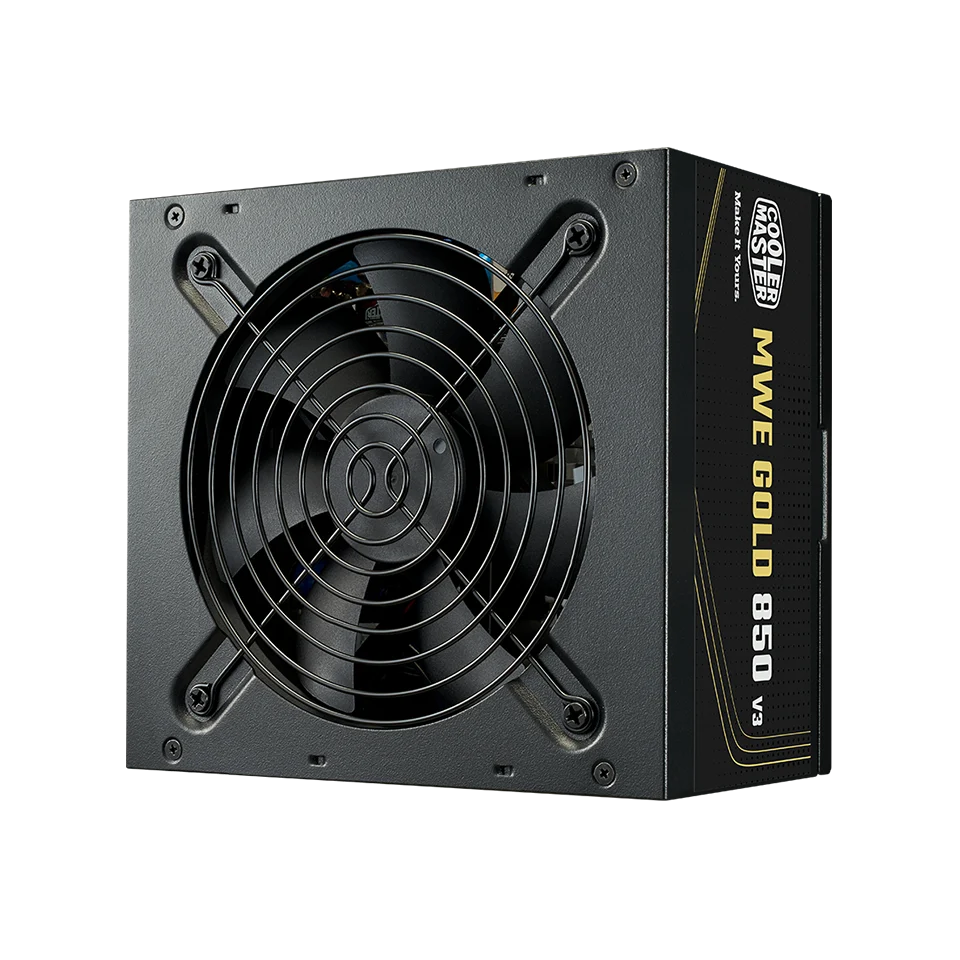 mwe-gold-850-v3-non-modular-gallery-1 Cooler Master MWE GOLD 850 V3 ATX 31 Power Supply, 80+ Gold Certified, 120mm HDB Fan, Non-Modular, Peakpower 200 percent, Black, MPE-8506-ACAG-BUK - Image 1