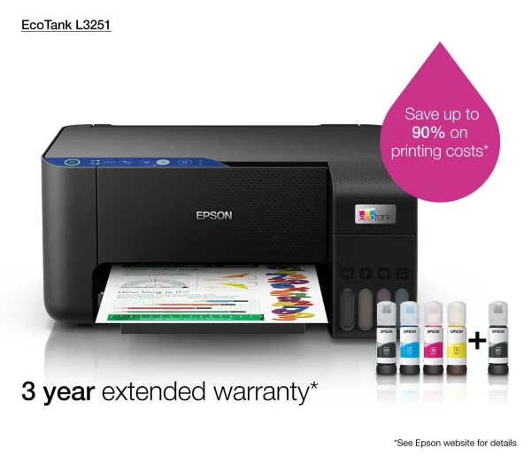 Epson EcoTank Home L3251 Wi‑Fi Ink Tank Printer, 3‑in‑1 Print/Scan/Copy, Ultra‑Low‑Cost Home Printing, Epson Smart Panel, Black, C11CJ67419 - Image 7