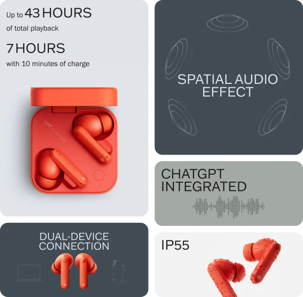 CMF by Nothing Buds Pro 2 with 50 dB ANC, Hi-Res + LDAC, Smart Dial, Spatial Audio, Dual Drivers Bluetooth Headset, Blue - Image 5