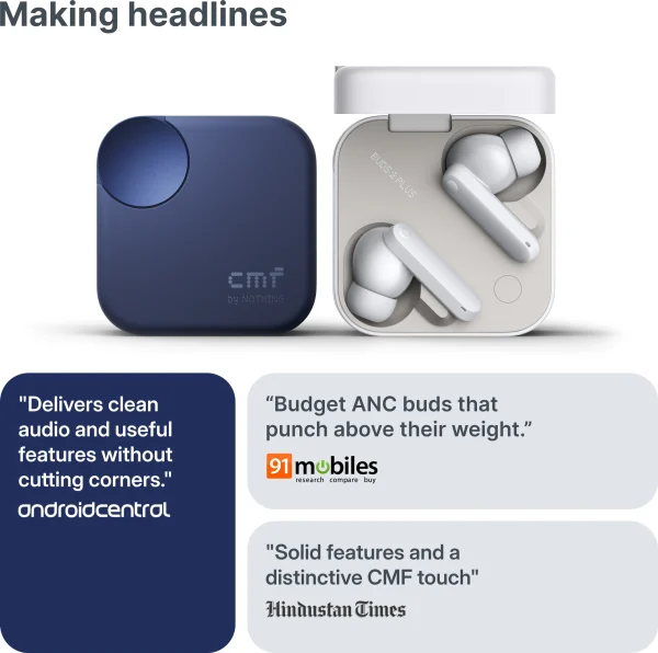 CMF by Nothing Buds 2 Plus with 50dB Hybrid ANC, Hi-Res + LDAC, Spatial Audio, 6HD Mic, 61.5Hrs Bluetooth Headset, Blue - Image 4